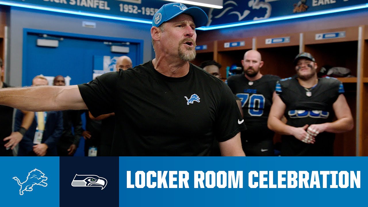 Lions vs. Seahawks postgame locker room celebration Lions vs. Seahawks postgame locker room celebration