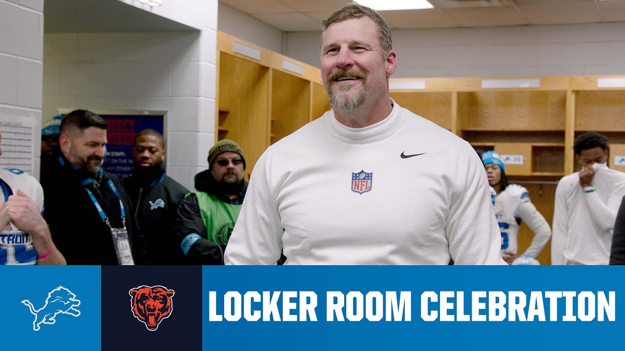 Lions at Bears postgame locker room celebration Lions at Bears postgame locker room celebration