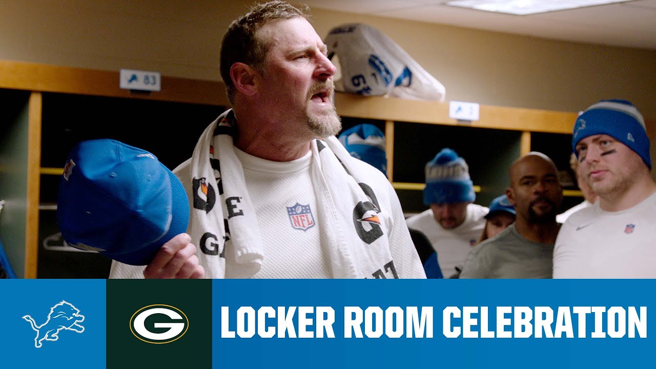 Lions at Packers postgame locker room celebration Lions at Packers postgame locker room celebration