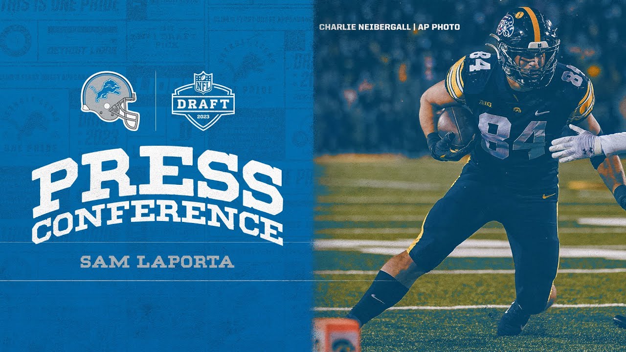 Sam LaPorta speaks to the media on April 28 Sam LaPorta speaks to the media on April 28