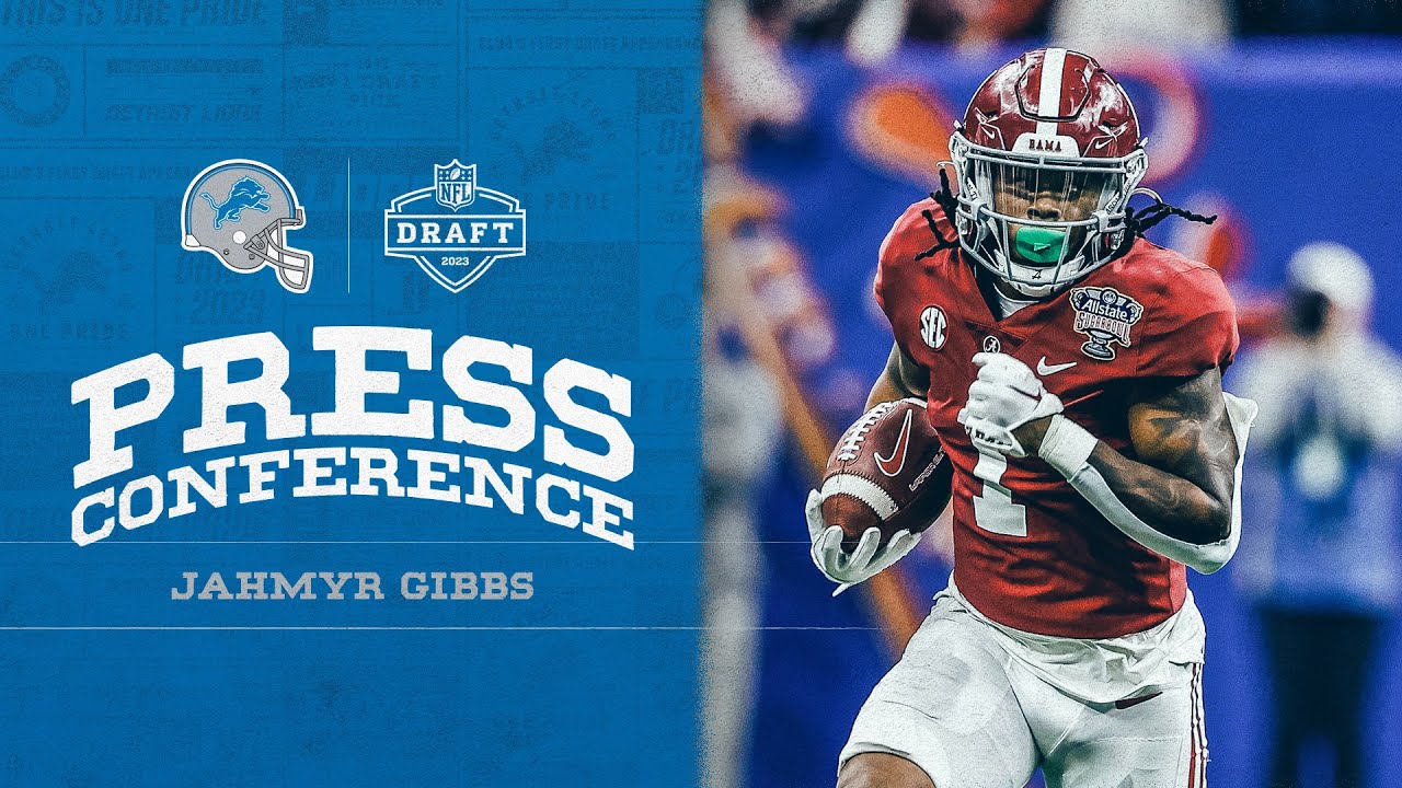 Jahmyr Gibbs speaks to the media on April 27 Jahmyr Gibbs speaks to the media on April 27