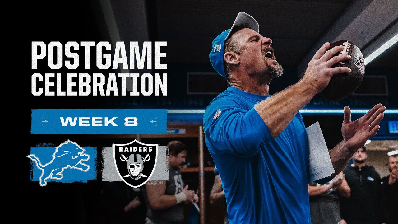 Lions vs. Raiders postgame locker room celebration Lions vs. Raiders postgame locker room celebration