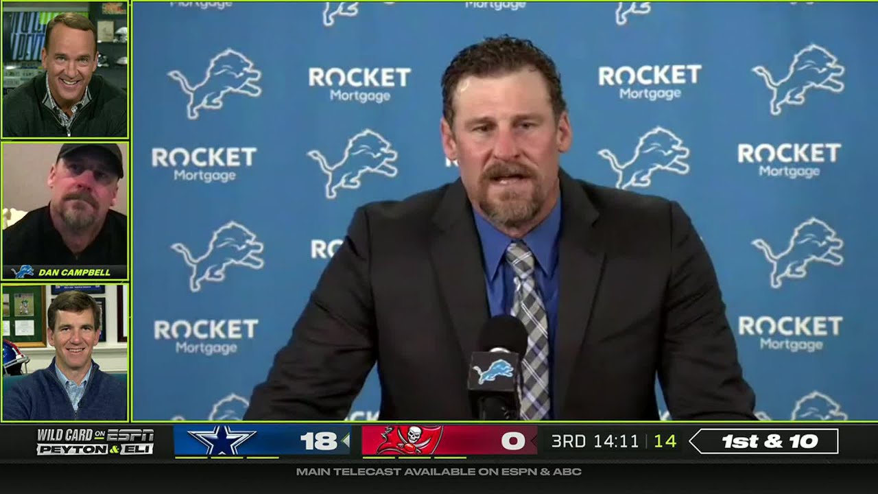 Dan Campbell joins the Manning Cast on ‘MNF’ to talk Lions 9-8 Season | Super Wild Card Weekend Dan Campbell joins the Manning Cast on ‘MNF’ to talk Lions 9-8 Season | Super Wild Card Weekend