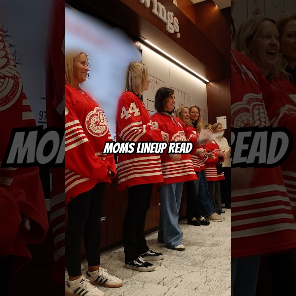 Detroit Red Wings moms read the starting lineup ahead of the game Detroit Red Wings moms read the starting lineup ahead of the game