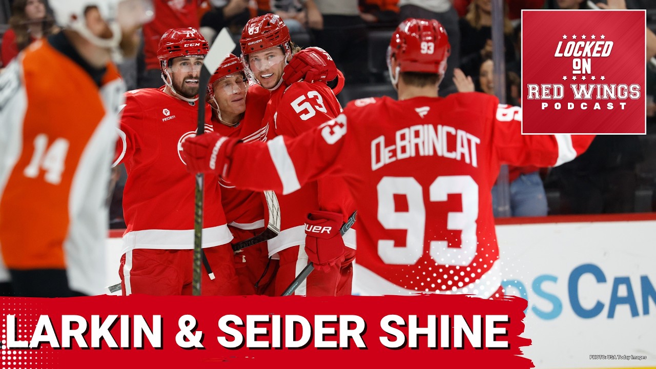 LARKIN’S HAT-TRICK, SEIDER’S 5 POINTS & DEBRINCAT’S 40TH GOAL! Red Wings thrill in win over Flyers LARKIN’S HAT-TRICK, SEIDER’S 5 POINTS & DEBRINCAT’S 40TH GOAL! Red Wings thrill in win over Flyers