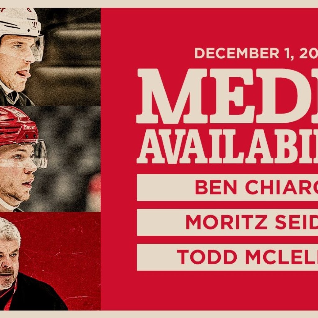 Ben Chiarot, Moriz Seider, Todd McLellan Practice Media | Dec. 1, 2025 Ben Chiarot, Moriz Seider, Todd McLellan Practice Media | Dec. 1, 2025