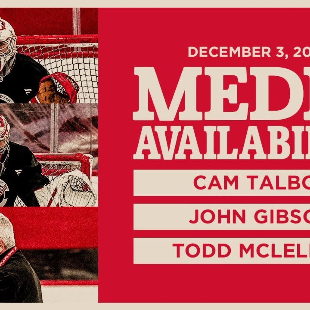 Cam Talbot, John Gibson, Todd McLellan Practice Media | Dec. 3, 2025 Cam Talbot, John Gibson, Todd McLellan Practice Media | Dec. 3, 2025