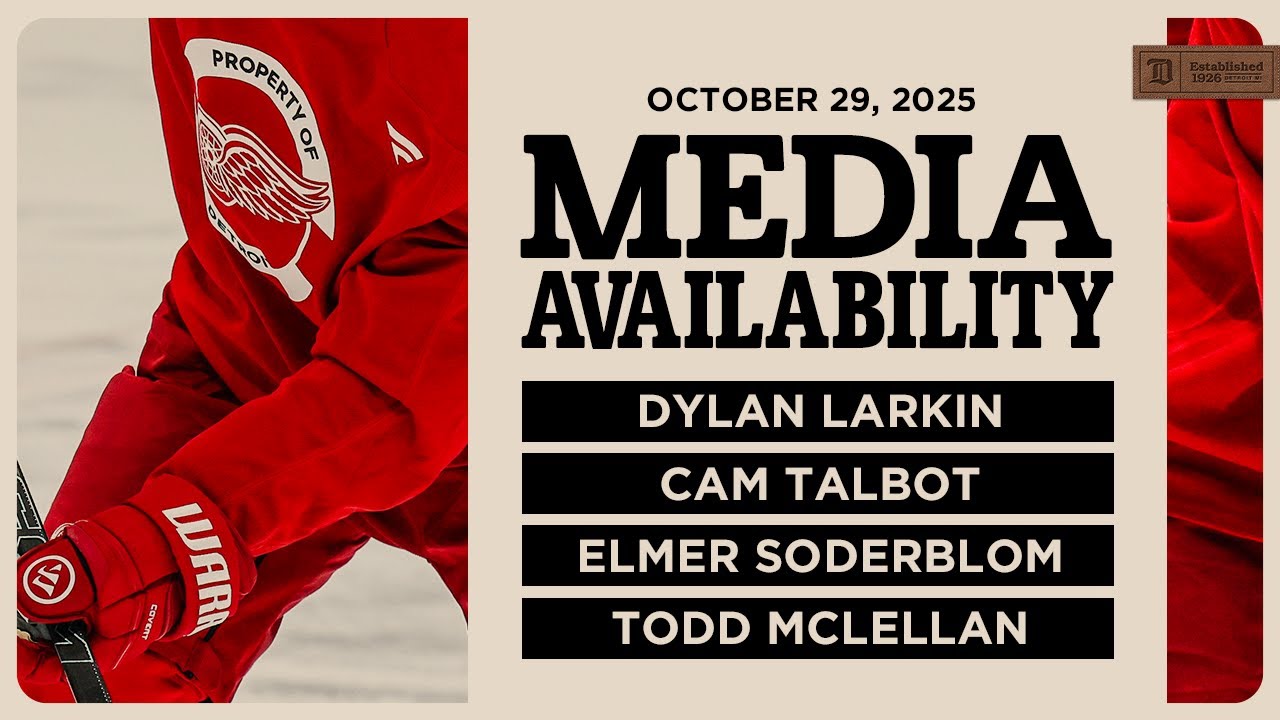 Dylan Larkin, Cam Talbot, Elmer Soderblom, Todd McLellan Practice Media | Oct 29, 2025 Dylan Larkin, Cam Talbot, Elmer Soderblom, Todd McLellan Practice Media | Oct 29, 2025