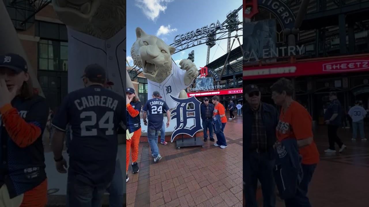 Detroit Tigers fans get pictures with tiger statue at Comerica Park Detroit Tigers fans get pictures with tiger statue at Comerica Park