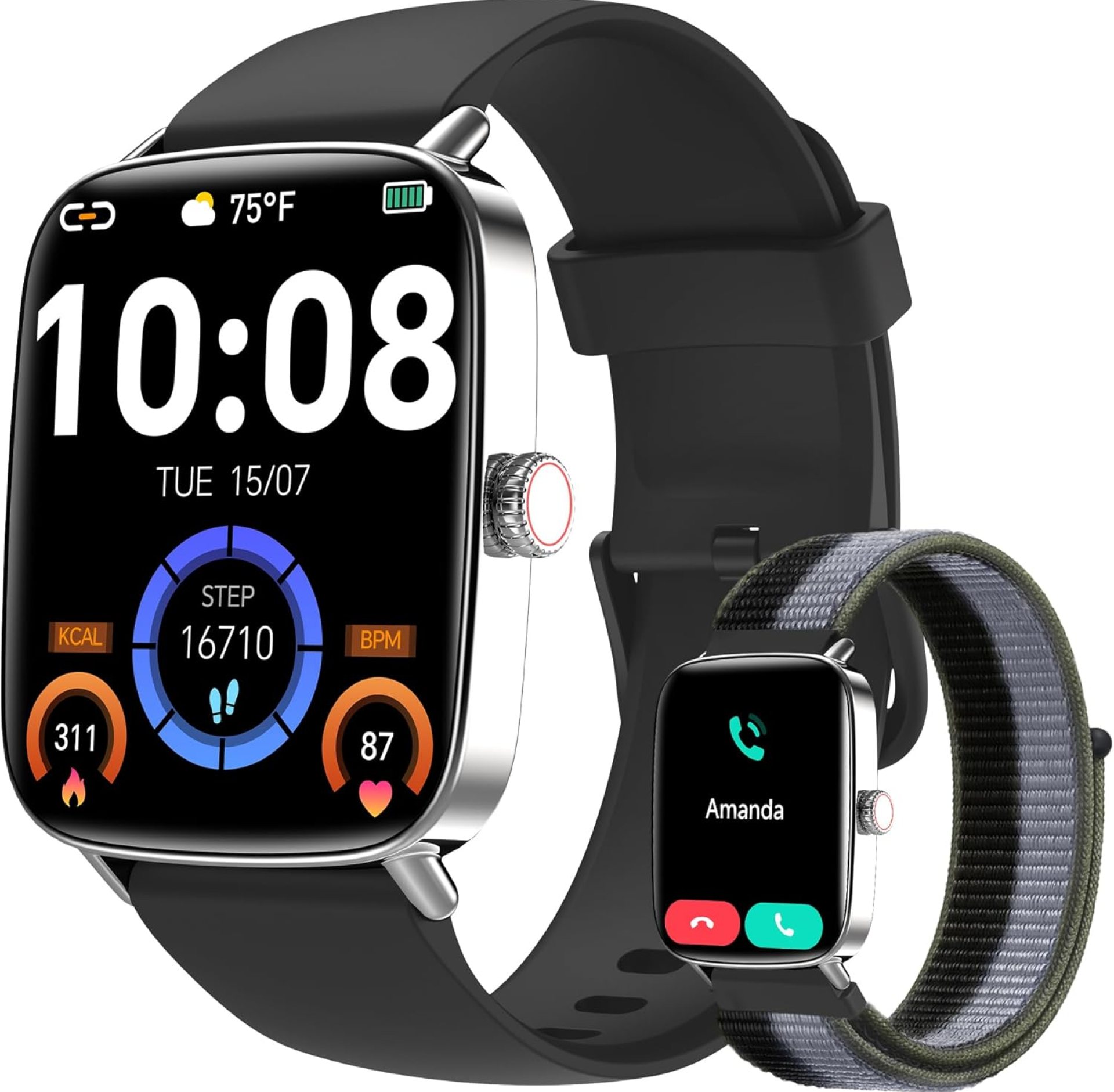 Smart Watch for Women Men, 2025 New Smartwatch (Answer/Make Call) for iPhone/Android, 1.85″ HD 60+FPS Screen Fitness Tracker with 110+ Sport Modes, Sleep/Health Monitor, IP68 Waterproof, with 2 Bands Smart Watch for Women Men, 2025 New Smartwatch (Answer/Make Call) for iPhone/Android, 1.85″ HD 60+FPS Screen Fitness Tracker with 110+ Sport Modes, Sleep/Health Monitor, IP68 Waterproof, with 2 Bands