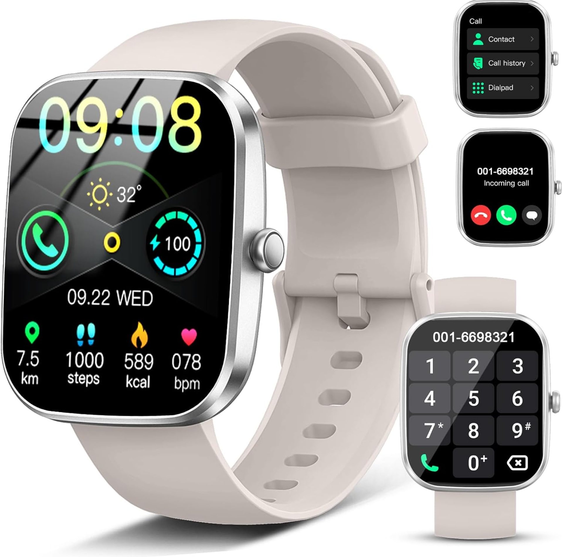 Smart Watch(Answer/Make Call), 1.91″ Smartwatch for Men Women, 2025 New Fitness Watch with 110+ Sport Modes, Fitness Activity Tracke with Pedometer/Sleep Monitor/Heart Rate/IP68 Waterproof, Off White Smart Watch(Answer/Make Call), 1.91″ Smartwatch for Men Women, 2025 New Fitness Watch with 110+ Sport Modes, Fitness Activity Tracke with Pedometer/Sleep Monitor/Heart Rate/IP68 Waterproof, Off White