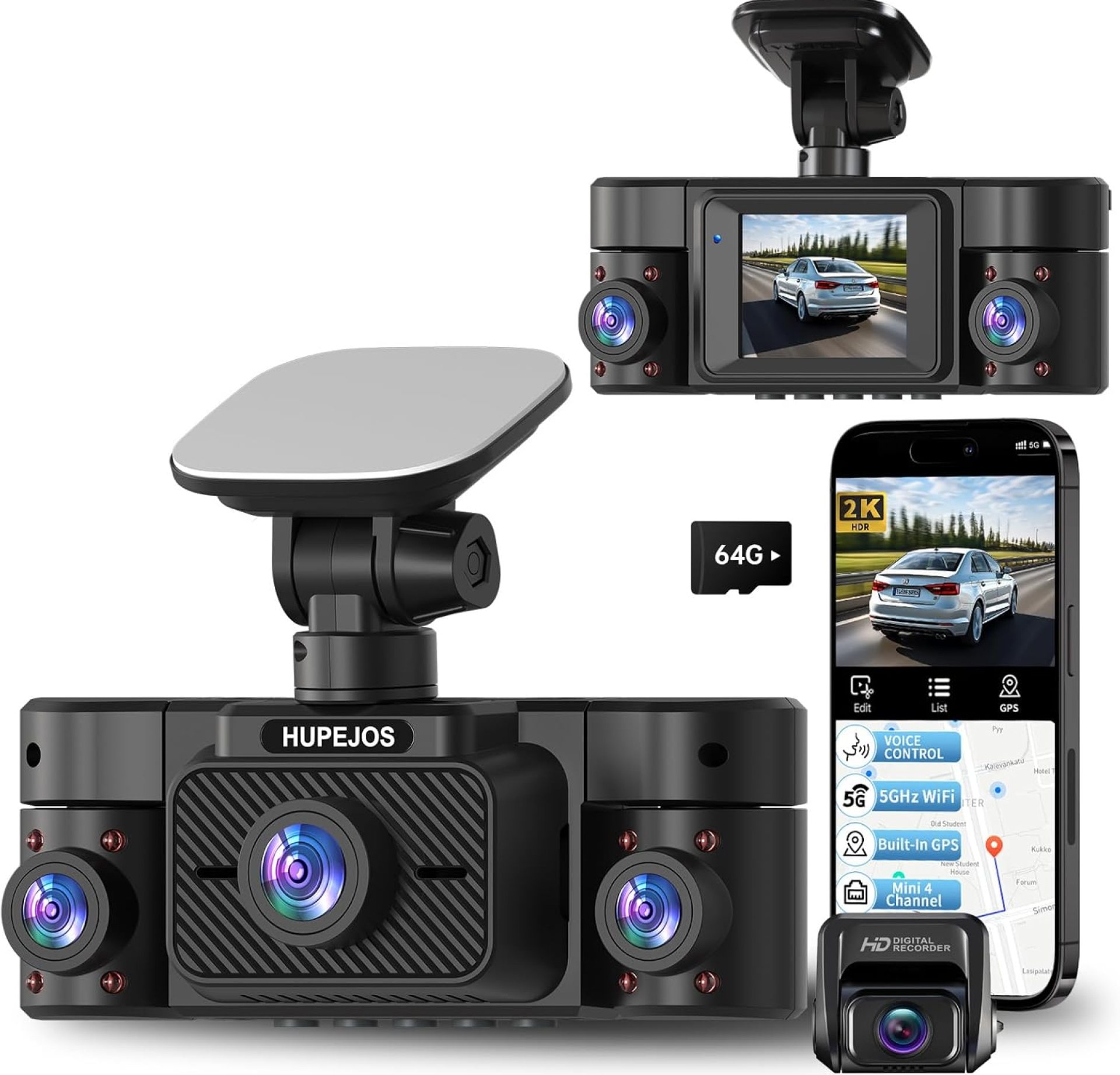 Dash Cam Front and Rear Inside, 360° Dash Camera for Cars 4 Channel 4K/2K FHD Mini Dashcam, Car Camera Built-in WiFi GPS, with 64GB Card, Voice Control, Night Vision WDR/HDR,24/7 Parking Mode V50-4CH Dash Cam Front and Rear Inside, 360° Dash Camera for Cars 4 Channel 4K/2K FHD Mini Dashcam, Car Camera Built-in WiFi GPS, with 64GB Card, Voice Control, Night Vision WDR/HDR,24/7 Parking Mode V50-4CH