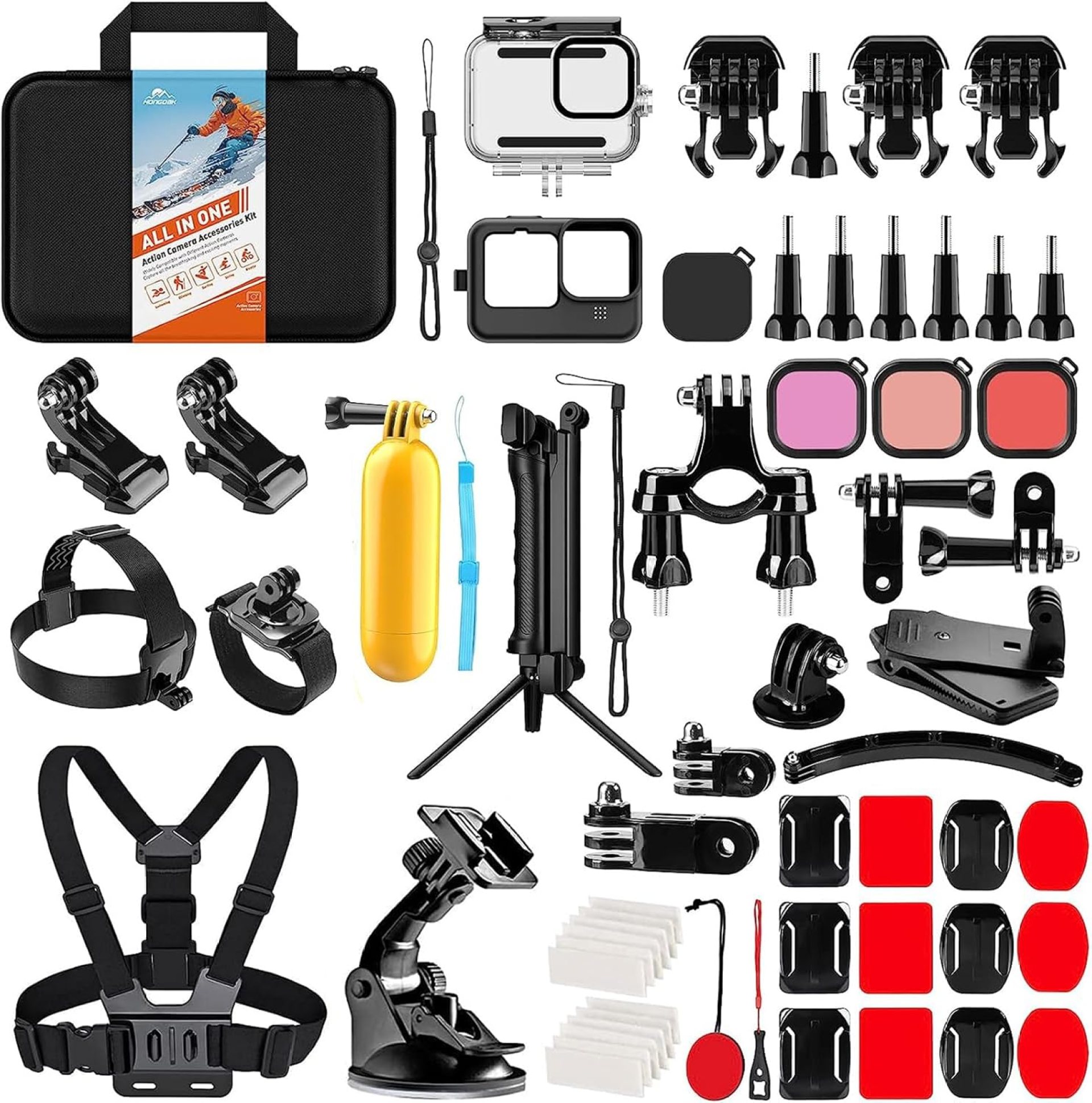 HONGDAK Action Camera Accessories Kit for GoPro Hero 13 12 11 10 9 Black, Waterproof Housing+Silicone Case+ Adjustable Arm+Head Chest Wrist Strap+Bike Mount+Suction Cup+Floating Grip Bundle Set 63in1 HONGDAK Action Camera Accessories Kit for GoPro Hero 13 12 11 10 9 Black, Waterproof Housing+Silicone Case+ Adjustable Arm+Head Chest Wrist Strap+Bike Mount+Suction Cup+Floating Grip Bundle Set 63in1