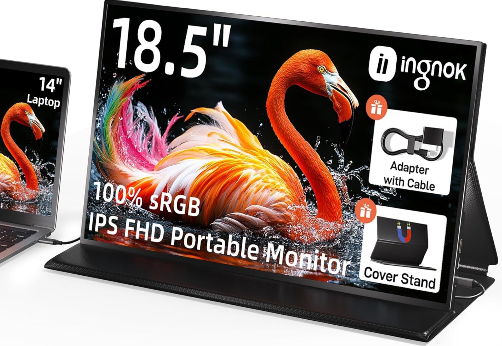 Portable Monitor, 18.5 Inch FHD 1080P 100% sRGB Laptop Screen Extender USB C HDMI Portable Gaming Monitor w/Smart Cover & Speakers, External Monitor for Laptop Mac PC Portable Monitor, 18.5 Inch FHD 1080P 100% sRGB Laptop Screen Extender USB C HDMI Portable Gaming Monitor w/Smart Cover & Speakers, External Monitor for Laptop Mac PC