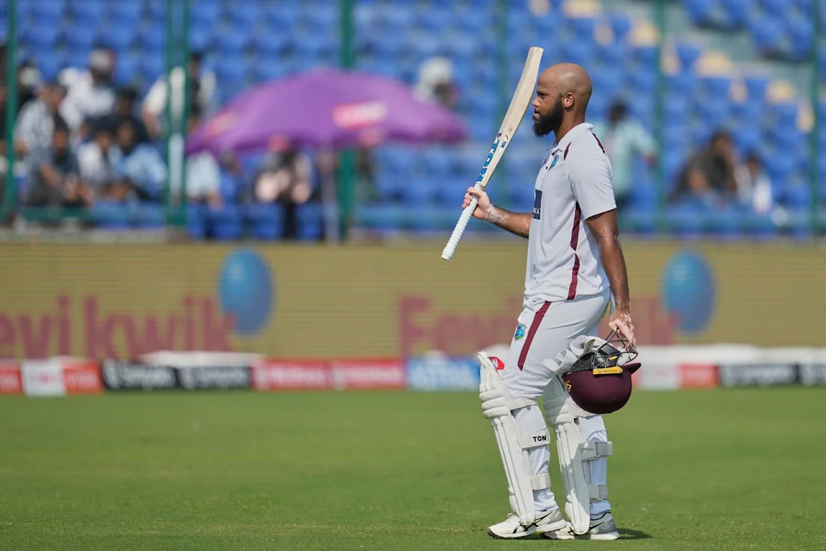 John Campbell’s maiden century helps West Indies fight on against tired India in 2nd cricket test John Campbell’s maiden century helps West Indies fight on against tired India in 2nd cricket test