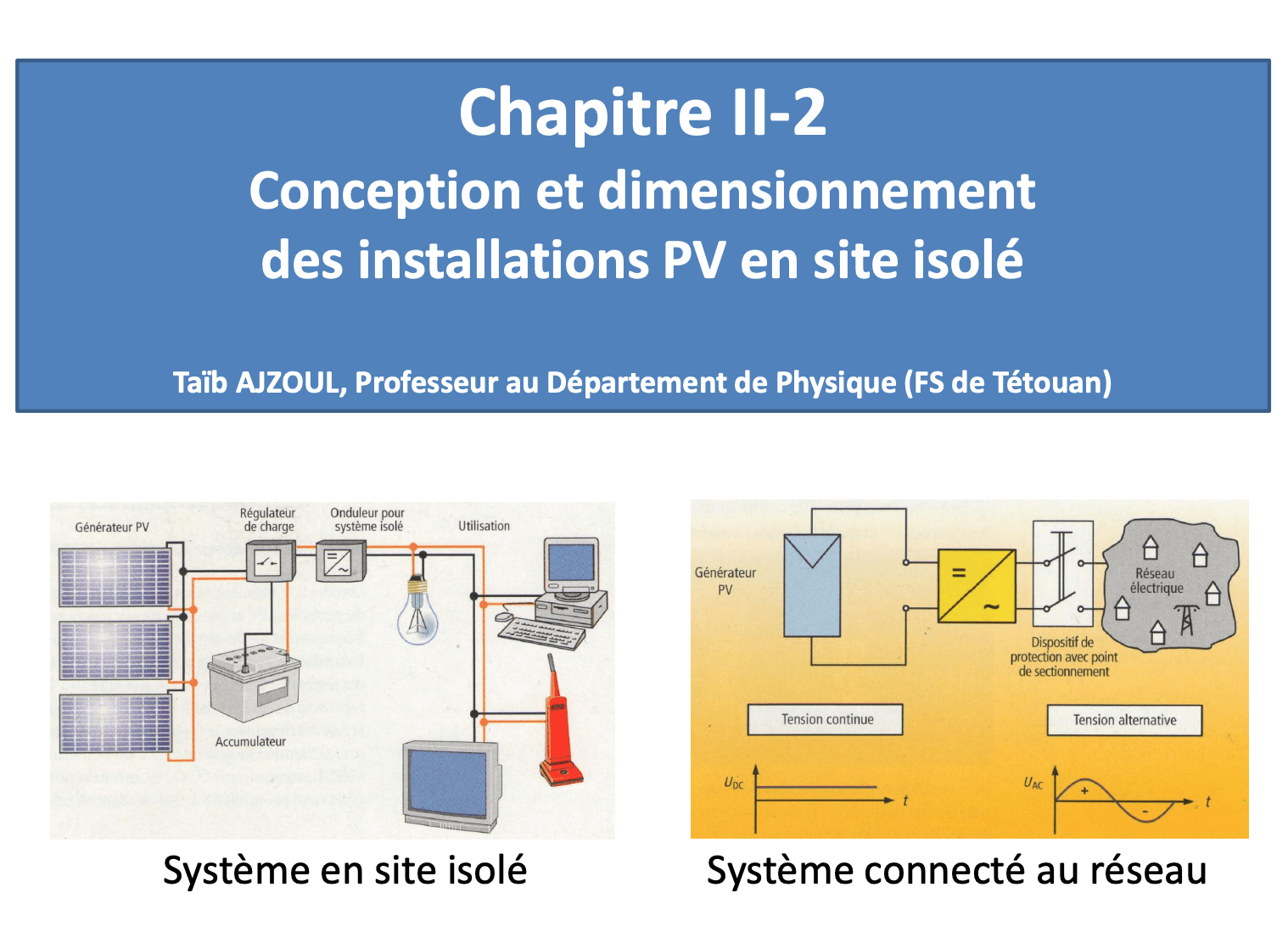 Conception et dimensionnement des installations photovoltaïques (PV) en site isolé Conception et dimensionnement des installations photovoltaïques (PV) en site isolé