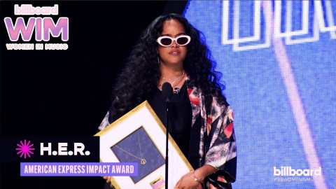 H.E.R. Accepts the American Express Impact Award At the 2022 Billboard Women In Music Awards H.E.R. Accepts the American Express Impact Award At the 2022 Billboard Women In Music Awards