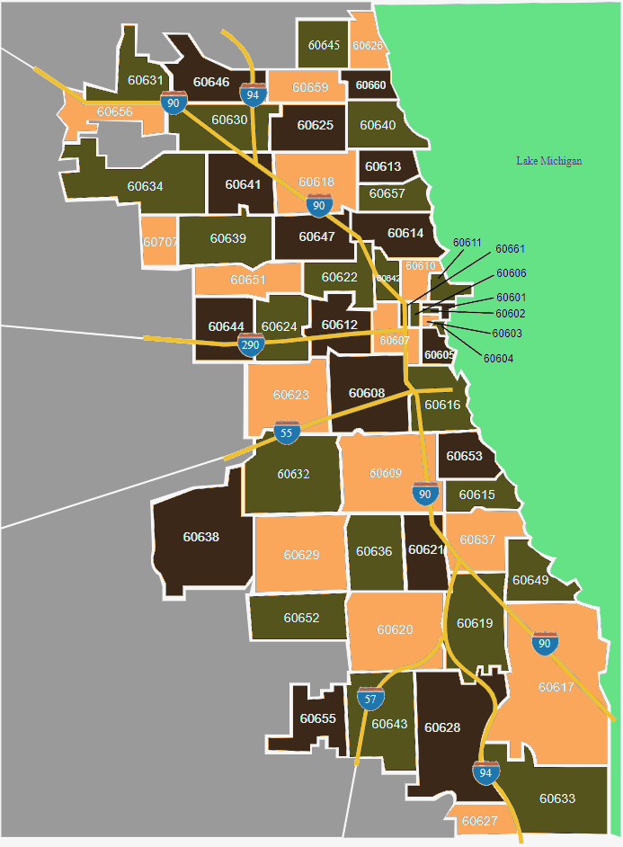 Map Of Chicago By Zip Code Map Of Chicago By Zip Code