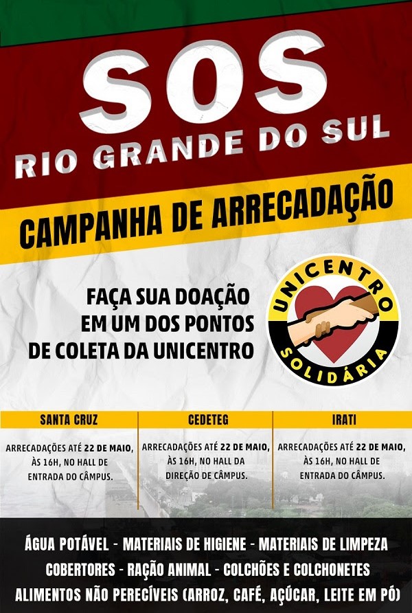 SOS Rio Grande do Sul: Unicentro reabre pontos de arrecadação para doações