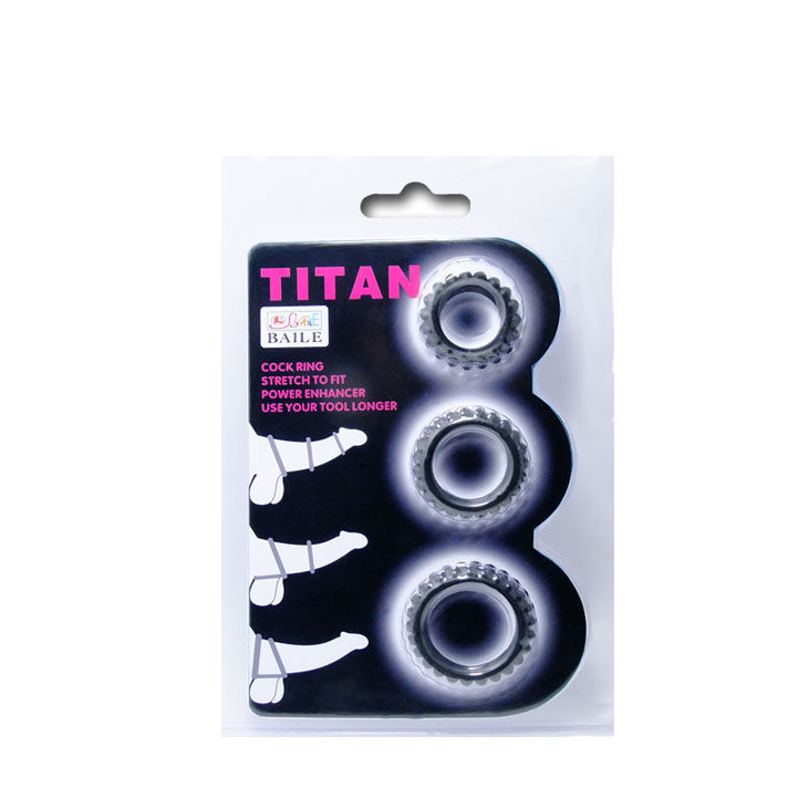 BAILE – TITAN SET 3 PCS COCK RING NOIR 2.8 + 2.4 + 1.9 CM