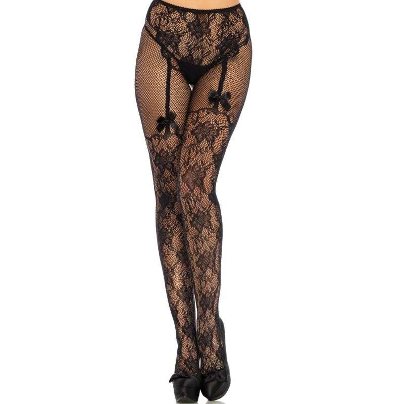 LEG AVENUE – BAS FLEURS DESIGN DOS CROTHLESS TAILLE UNIQUE