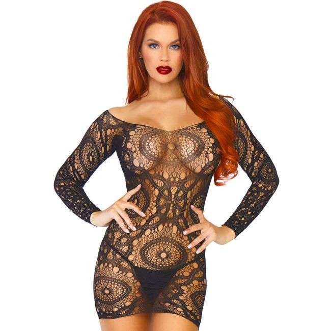 LEG AVENUE – MINI-ROBE EN DENTELLE  MANCHES LONGUES TAILLE UNIQUE