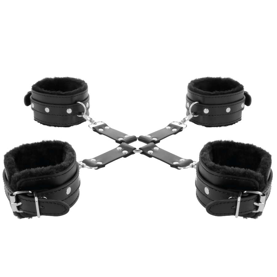 DARKNESS – MENOTTES EN CUIR POUR PIEDS ET MAINS NOIR