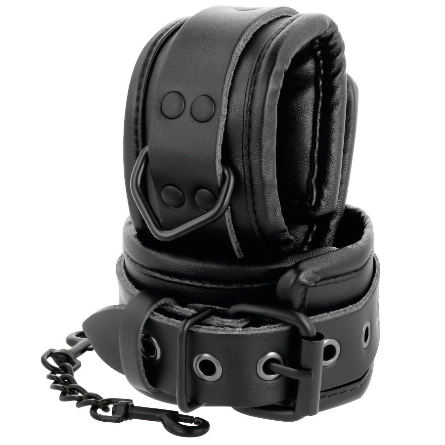 DARKNESS – MENOTTES ET COLLIER EN CUIR NOIR