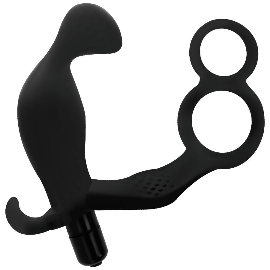 ADDICTED TOYS – PLUG ANAL AVEC DOUBLE ANNEAU PÉNIS ET TESTICULES NOIR
