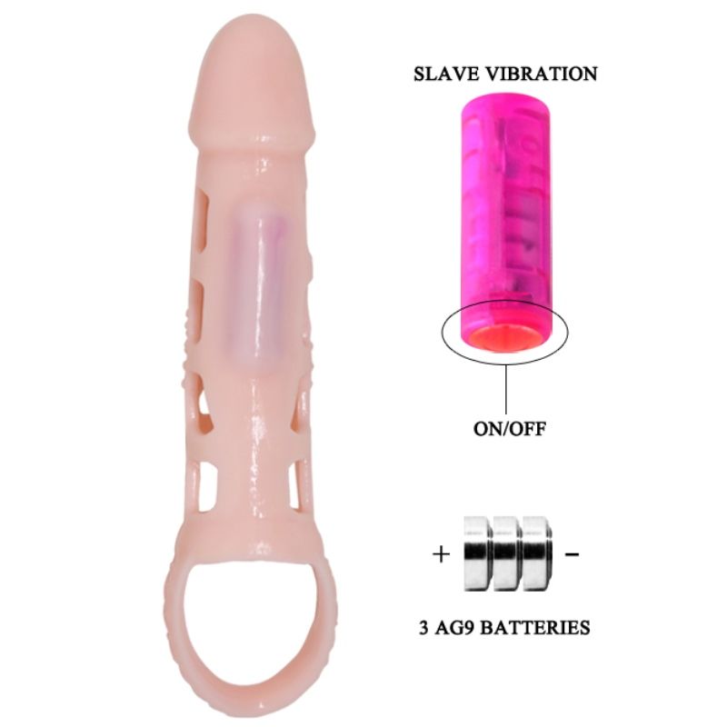 BAILE – COUVERTURE DEXTENSION DE PÉNIS AVEC VIBRATION ET SANGLE NATURELLE 13,5 CM