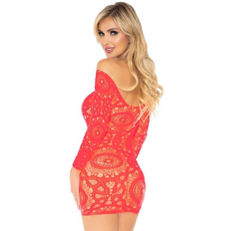 LEG AVENUE – ROBE MINI À MANCHES LONGUES EN DENTELLE AU CROCHET ROUGE TAILLE UNIQUE