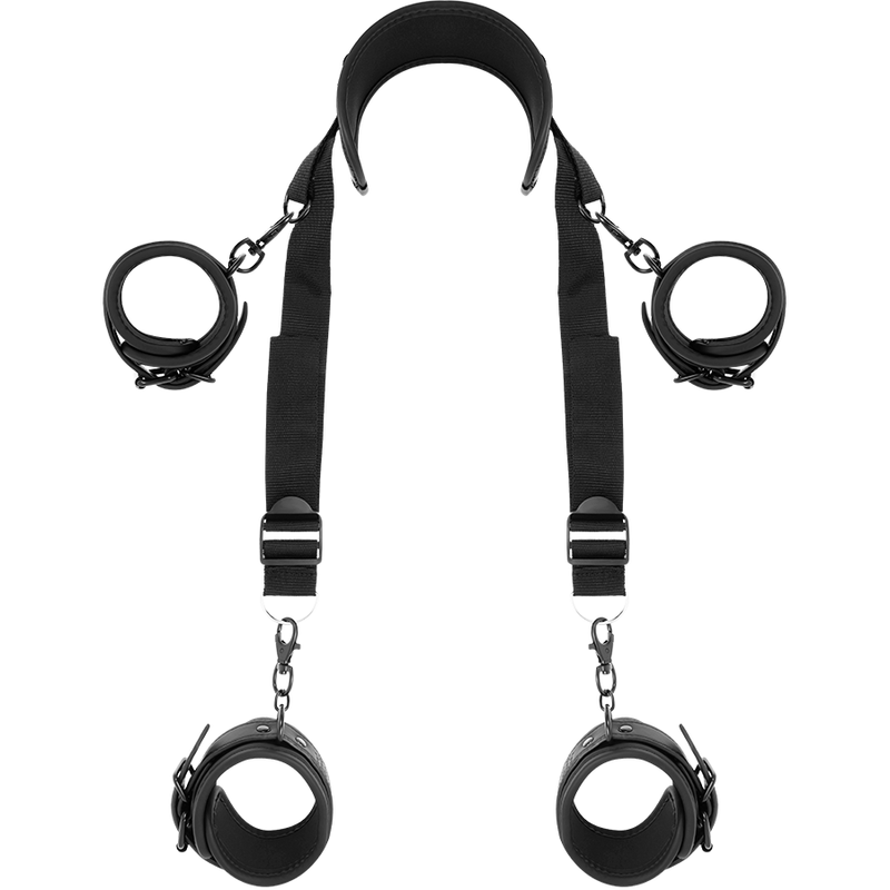 FETISH SUBMISSIVE – POSITION MAÎTRE AVEC 4 MENOTTES DOUBLÉES DE NOPRÈNE