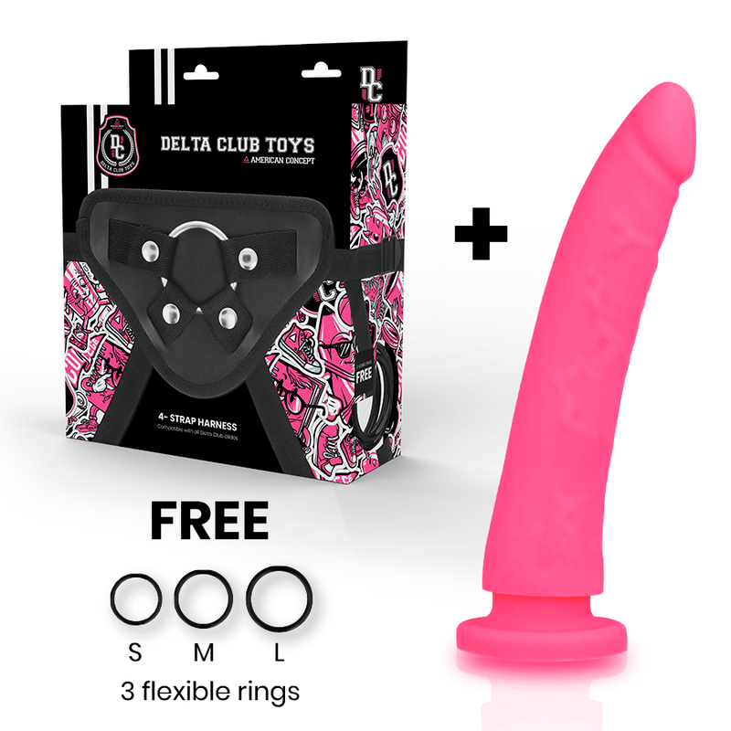 DELTA CLUB – TOYS HARNAIS + DONG SILICONE ROSE 20 CM -O- 4 CM