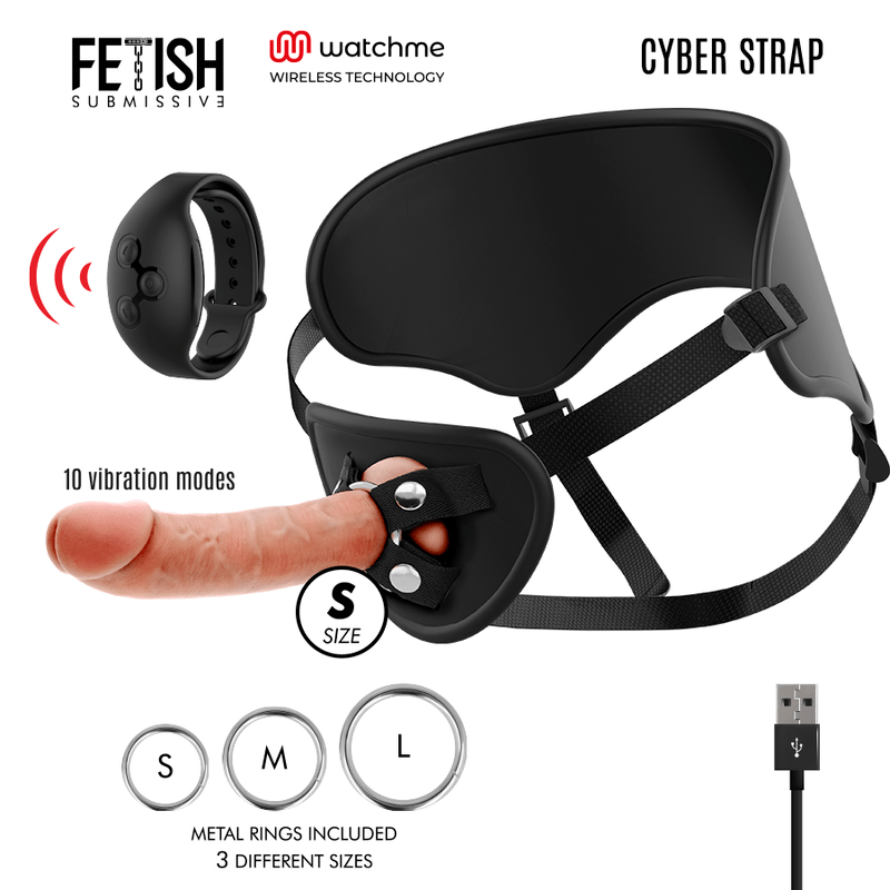 FETISH SUBMISSIVE CYBER STRAP – HARNAIS AVEC TÉLÉCOMMANDE DILDO WATCHME S TECHNOLOGIE