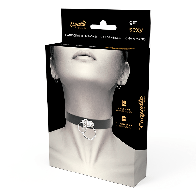 COQUETTE CHIC DESIRE – RAS DE COU DOUBLE ANNEAU EN CUIR VÉGAN