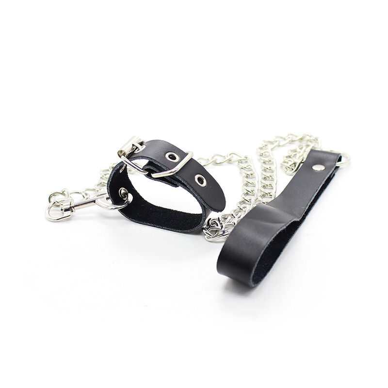 OHMAMA FETISH – COLLIER PÉNIS ET BRACELET EN CUIR AVEC CHAÎNE MÉTALLIQUE