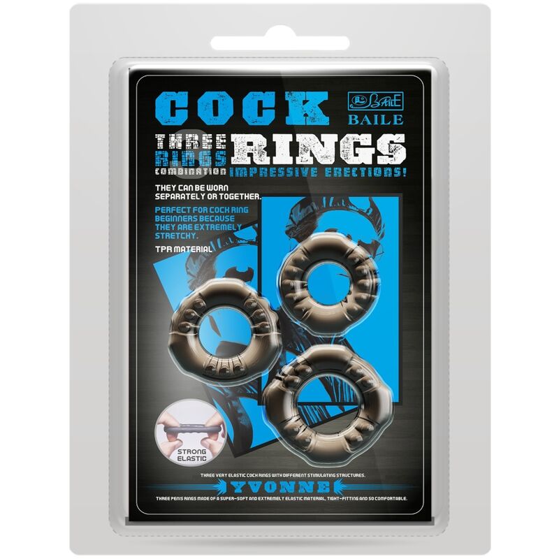 BAILE – COCK RINGS YVONNE ENSEMBLE 3 ANNEAUX PÉNIS