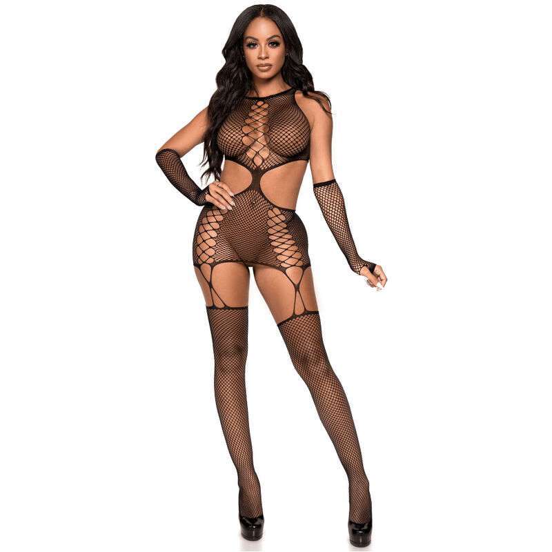 LEG AVENUE – ROBE JARRATIÈRE AVEC GANTS TAILLE UNIQUE