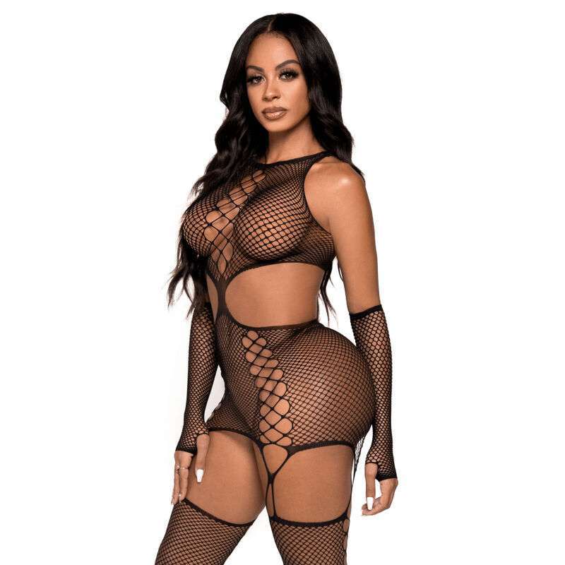 LEG AVENUE – ROBE JARRATIÈRE AVEC GANTS TAILLE UNIQUE