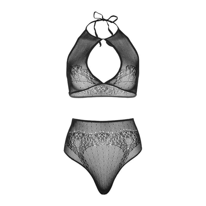 LEG AVENUE – ENSEMBLE DEUX PIÈCES HALTER CROP TOP  THONG CULOTTE TAILLE UNIQUE