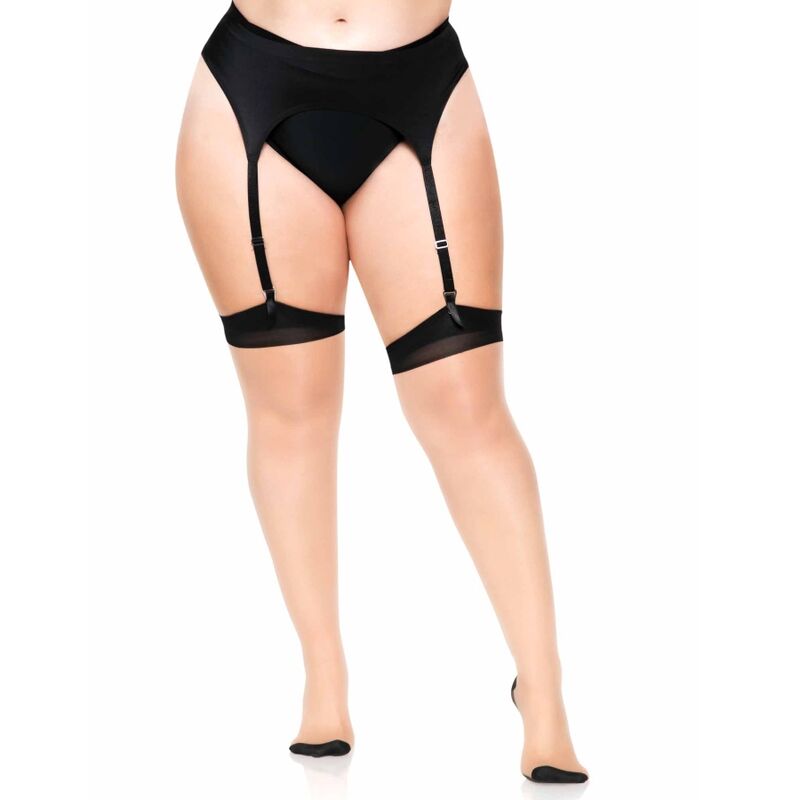 LEG AVENUE – PLUS LYCRA SHEER 2 TONS CUISSES HAUTES AVEC COUTURE ARRIÈRE ET TALON CUBAIN