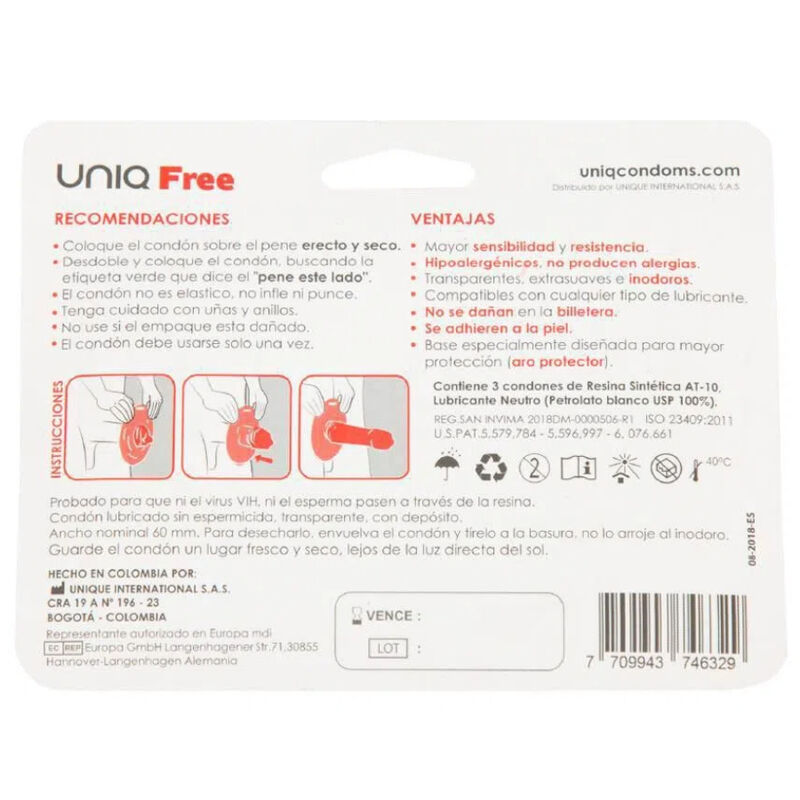 UNIQ – FREE PRÉSERVATIFS SANS LATEX AVEC ANNEAU DE PROTECTION 3 UNITÉS