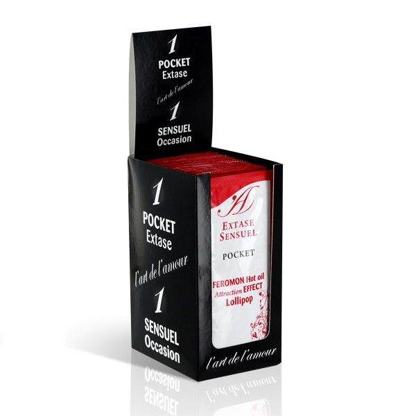 EXTASE SENSUAL – HUILE DE MASSAGE AUX PHÉROMONES EFFET CHALEUR SUCETTE 10 ML