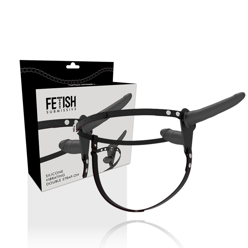 FETISH SUBMISSIVE HARNESS – VIBRATEUR NOIR DOUBLE PÉNÉTRATION
