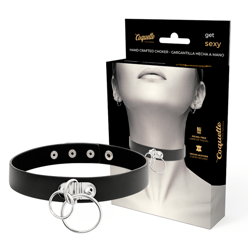 COQUETTE CHIC DESIRE – RAS DE COU DOUBLE ANNEAU EN CUIR VÉGAN