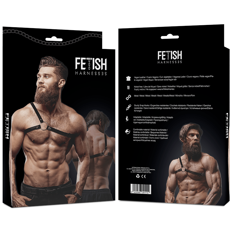 FETISH SUBMISSIVE – HARNAIS EN CUIR ÉCOLOGIQUE POUR HOMMES  ÉPAULES CROISÉES ATTITUDE