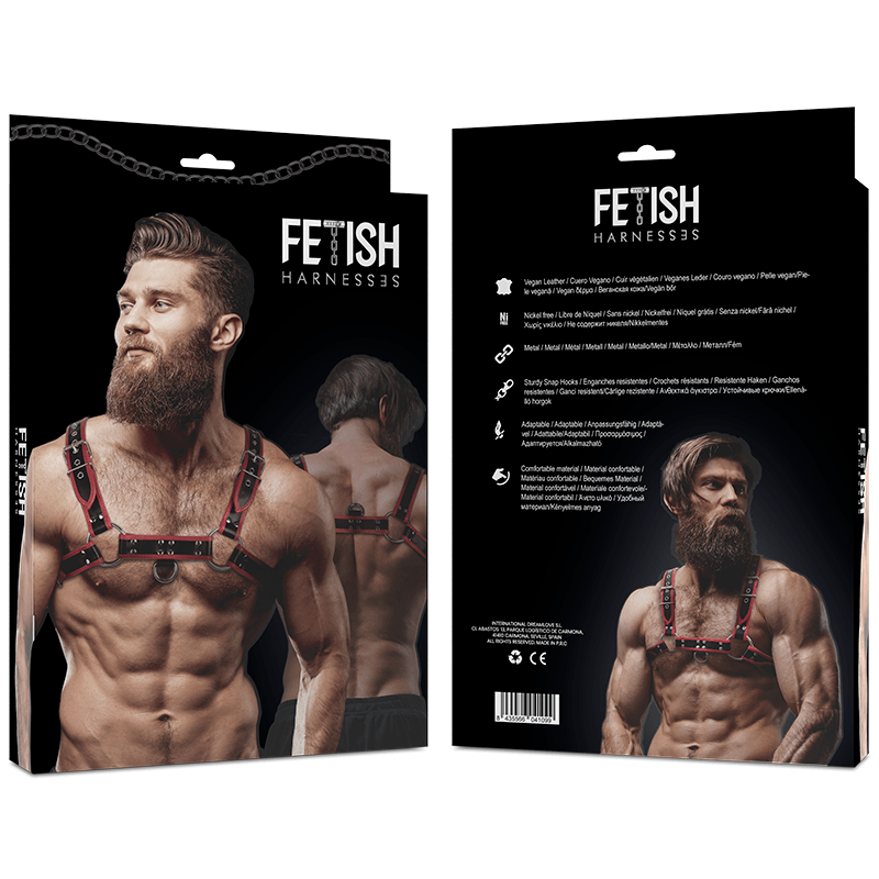 FETISH SUBMISSIVE ATTITUDE – HARNAIS DE POITRINE EN ÉCO-CUIR POUR HOMME NOIR/ROUGE