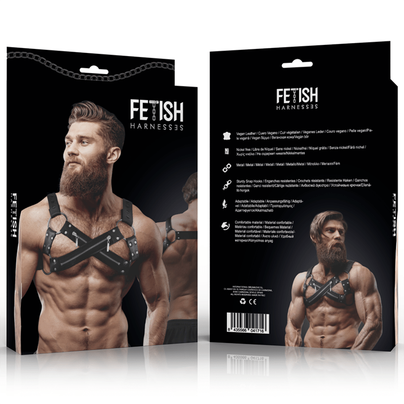 FETISH SUBMISSIVE ATTITUDE – HARNAIS DE POITRINE CROISÉ EN NÉOPRÈNE RÉGLABLE AVEC FERMETURES  GLISSIÈRE POUR HOMMES
