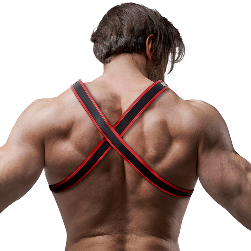 FETISH SUBMISSIVE ATTITUDE – HARNAIS DE POITRINE BULLDOG EN CUIR ÉCOLOGIQUE POUR HOMMES NOIR/ROUGE