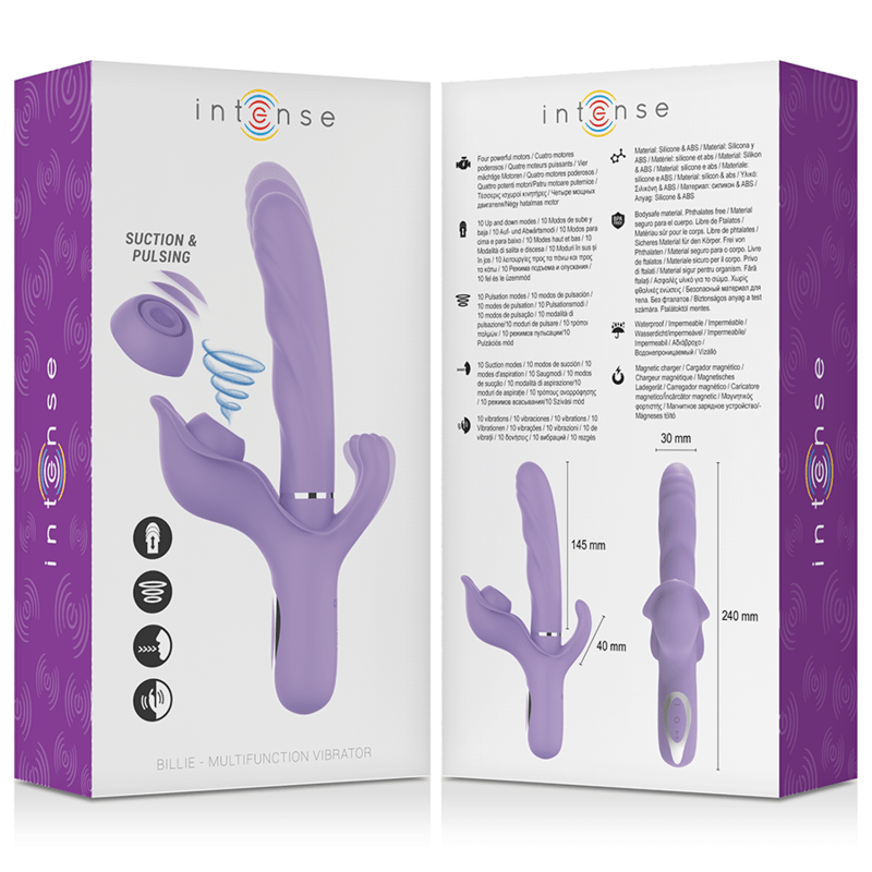 INTENSE – BILLIE VIBRATEUR MULTIFONCTION RECHARGEABLE ONDES STIMULANTES AVEC BOUTON POUSSOIR VIOLET